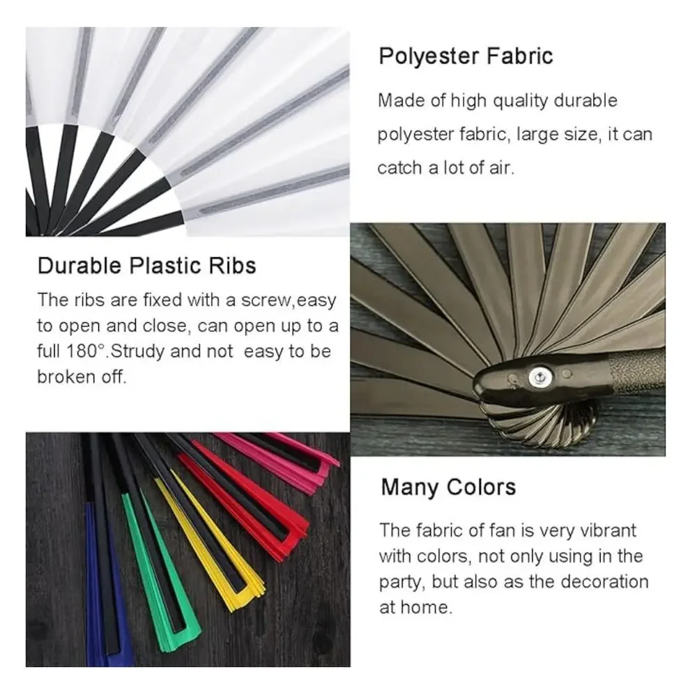 NWT Gionforsy 4pcs Clap Fan Fabric Large Folding Set Decorative Hand (White)